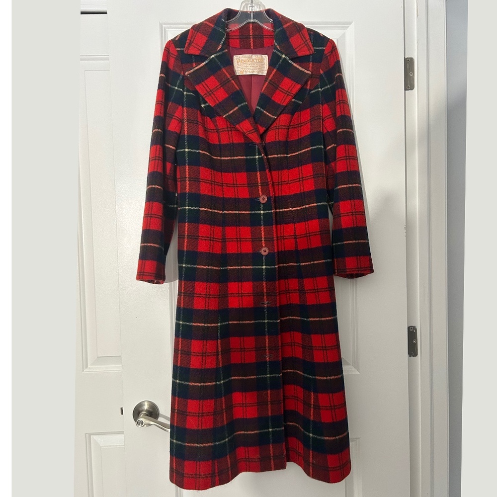 Pendleton Stewart Plaid Long Wool Coat Vintage